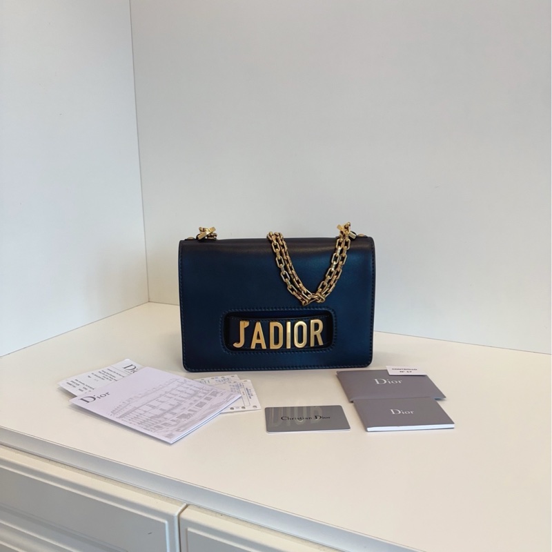 【98新🆕】Dior JADior 黑色金扣牛皮鏈條翻蓋包斜挎包 單肩包-0