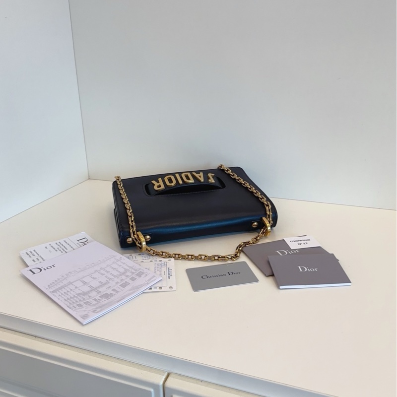 【98新🆕】Dior JADior 黑色金扣牛皮鏈條翻蓋包斜挎包 單肩包-3