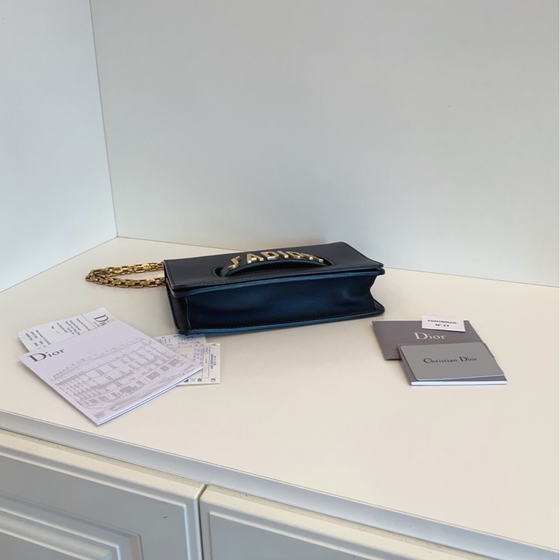 【98新🆕】Dior JADior 黑色金扣牛皮鏈條翻蓋包斜挎包 單肩包-4