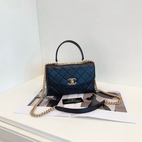 【98新🆕】CHANEL 19k trendy cc handle 黑金 鏤空字母 logo 手提包 斜挎包 單肩包