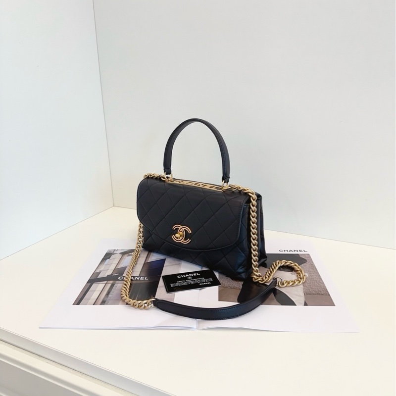 【98新🆕】CHANEL 19k trendy cc handle 黑金 鏤空字母 logo 手提包 斜挎包 單肩包-2