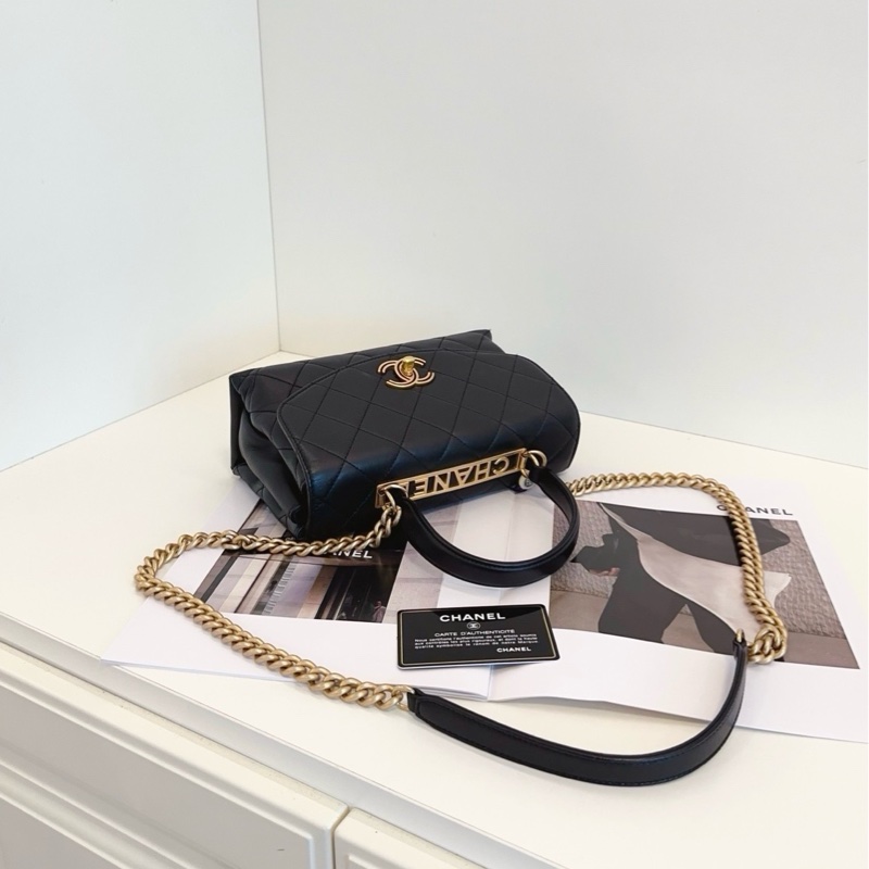 【98新🆕】CHANEL 19k trendy cc handle 黑金 鏤空字母 logo 手提包 斜挎包 單肩包-3