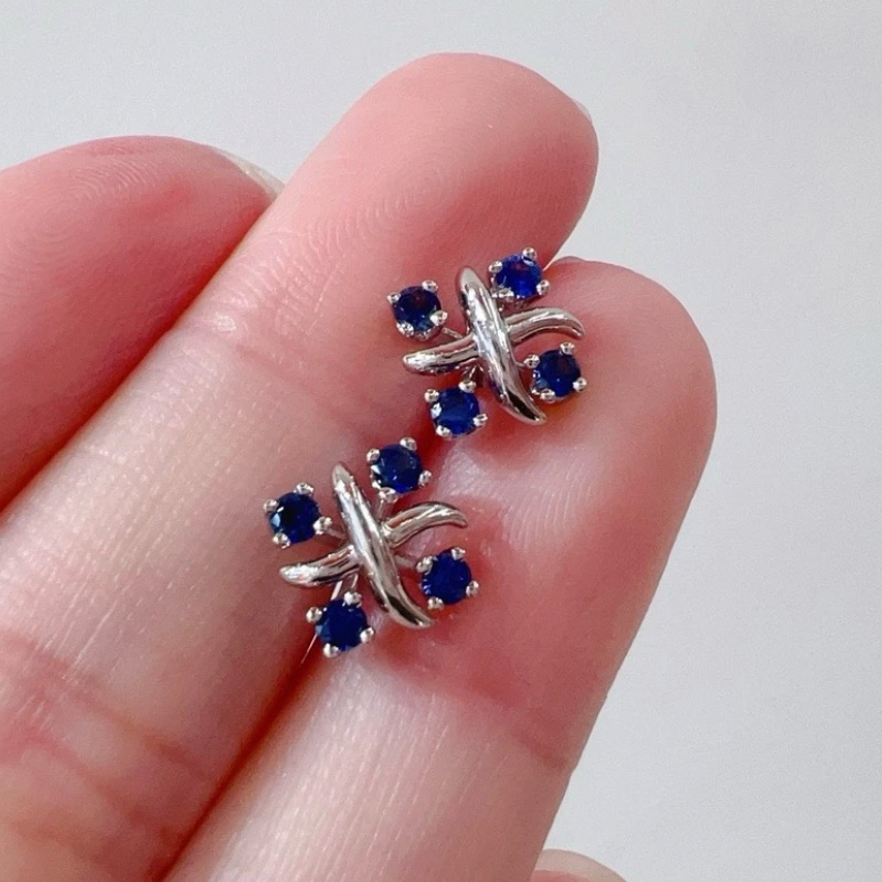 蒂芙尼 Tiffany lynn耳釘十六石系列藍寶石鑲鑽 耳環 耳飾-2