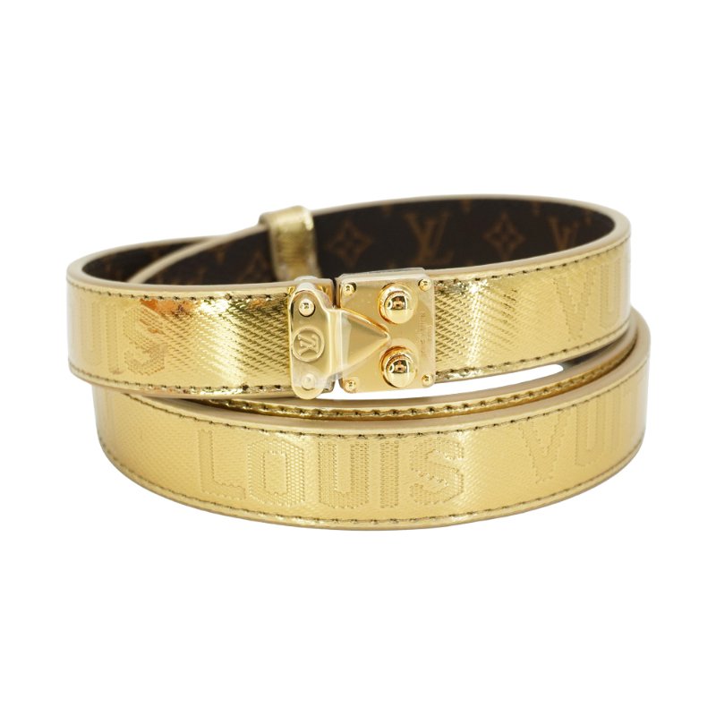 Louis Vuitton 展示品 Serrures 20 字花帆布拼牛皮金扣皮帶(M8892Z-金)-0