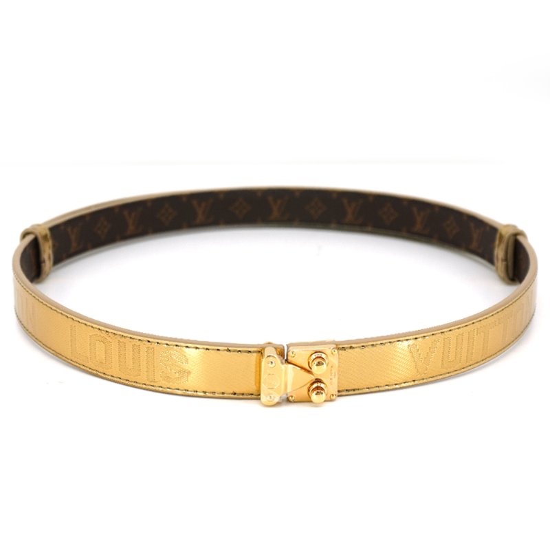 Louis Vuitton 展示品 Serrures 20 字花帆布拼牛皮金扣皮帶(M8892Z-金)-1