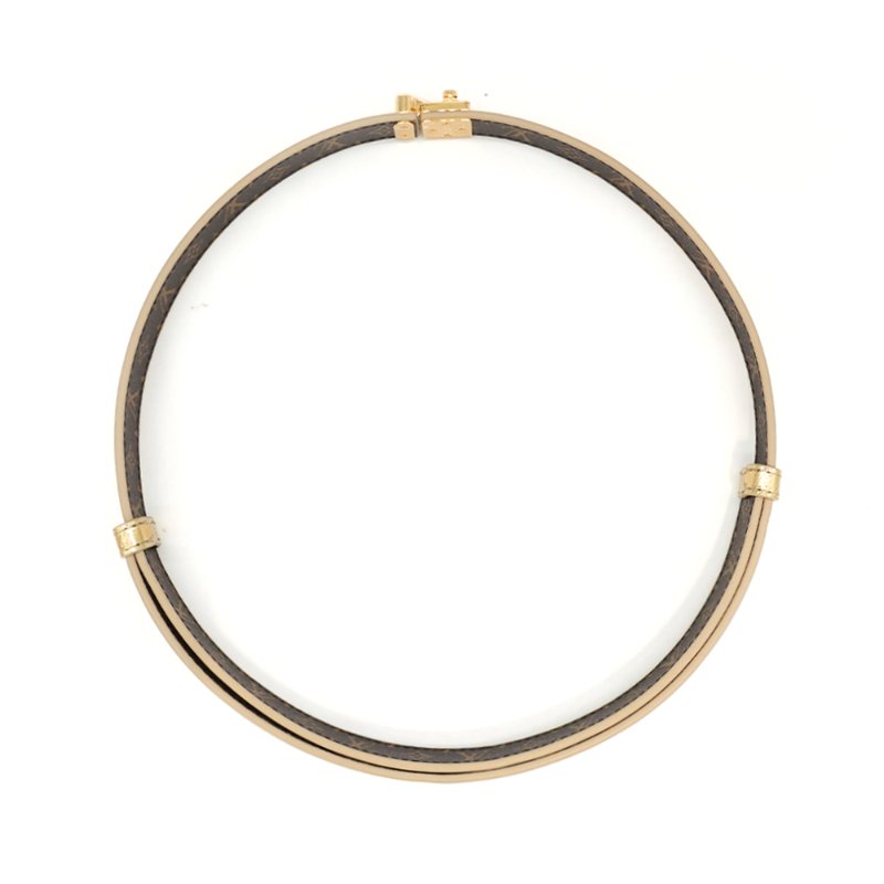 Louis Vuitton 展示品 Serrures 20 字花帆布拼牛皮金扣皮帶(M8892Z-金)-4