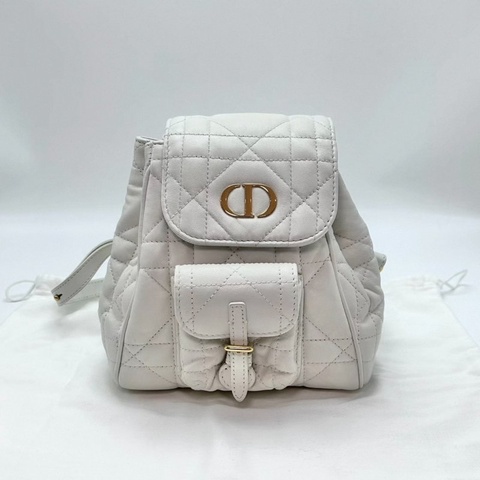 DIOR 奶白色金扣羊皮小號DiorCaro雙肩包17*19*8 98新配件塵袋