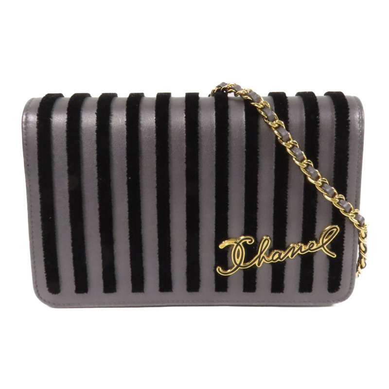 CHANEL 牛皮皮革/天鵝絨WOC Wallet On Chain金扣鏈帶肩背袋-0
