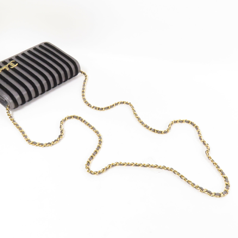 CHANEL 牛皮皮革/天鵝絨WOC Wallet On Chain金扣鏈帶肩背袋-4