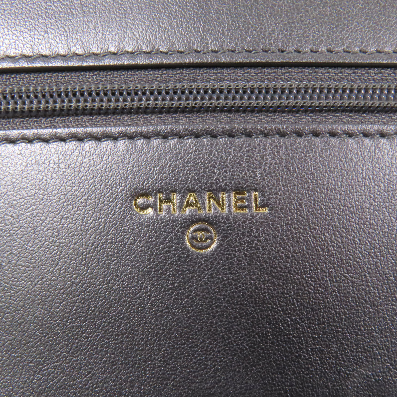 CHANEL 牛皮皮革/天鵝絨WOC Wallet On Chain金扣鏈帶肩背袋-7