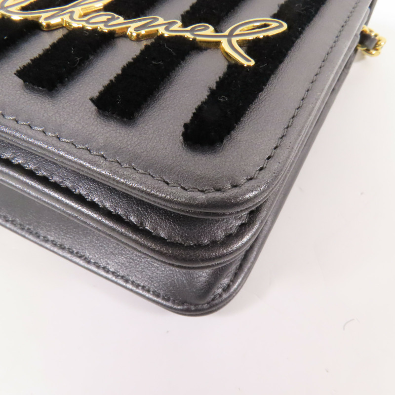 CHANEL 牛皮皮革/天鵝絨WOC Wallet On Chain金扣鏈帶肩背袋-14