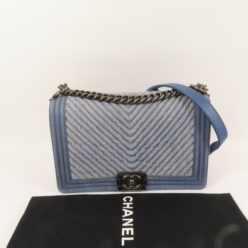 CHANEL Denim Boy 28鏈帶肩背袋-9