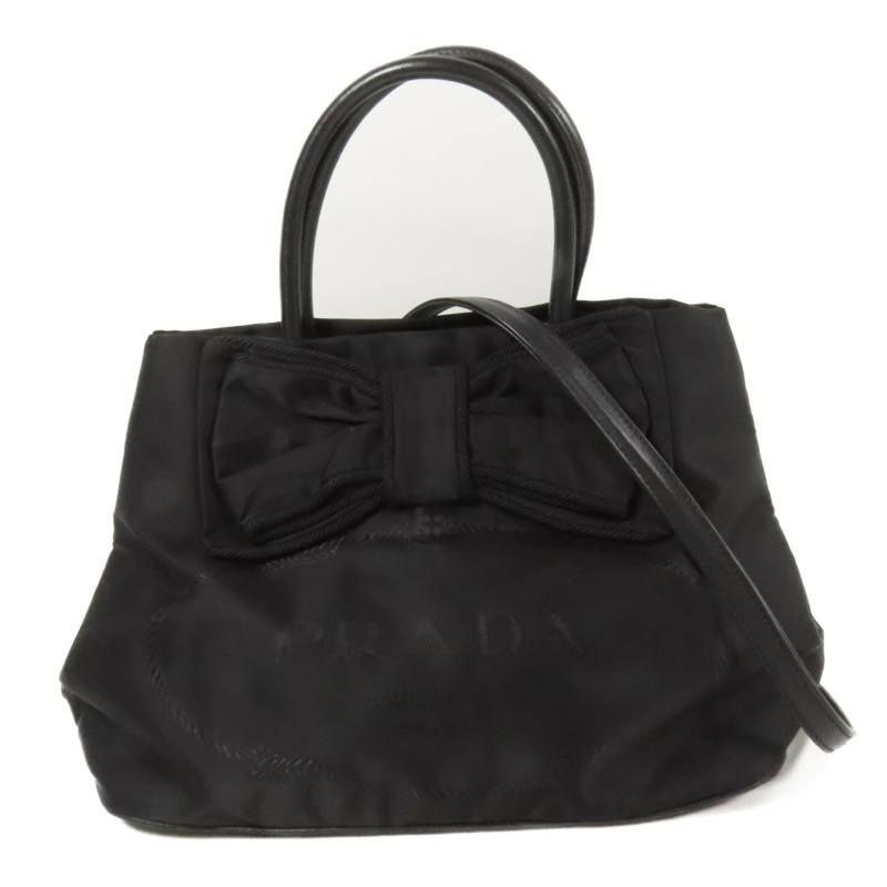 PRADA 尼龍Ribbon Motif金扣手挽肩背兩用袋-0