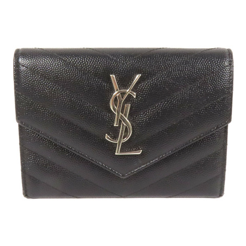YVES SAINT LAURENT 牛皮皮革Fold Wallet銀扣錢包