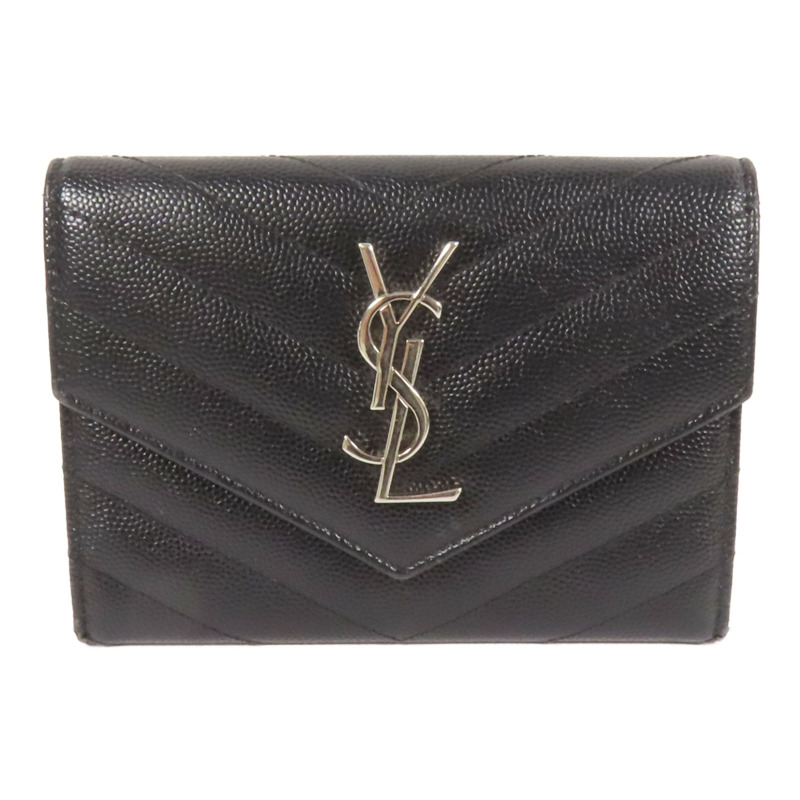 YVES SAINT LAURENT 牛皮皮革Fold Wallet銀扣錢包-0