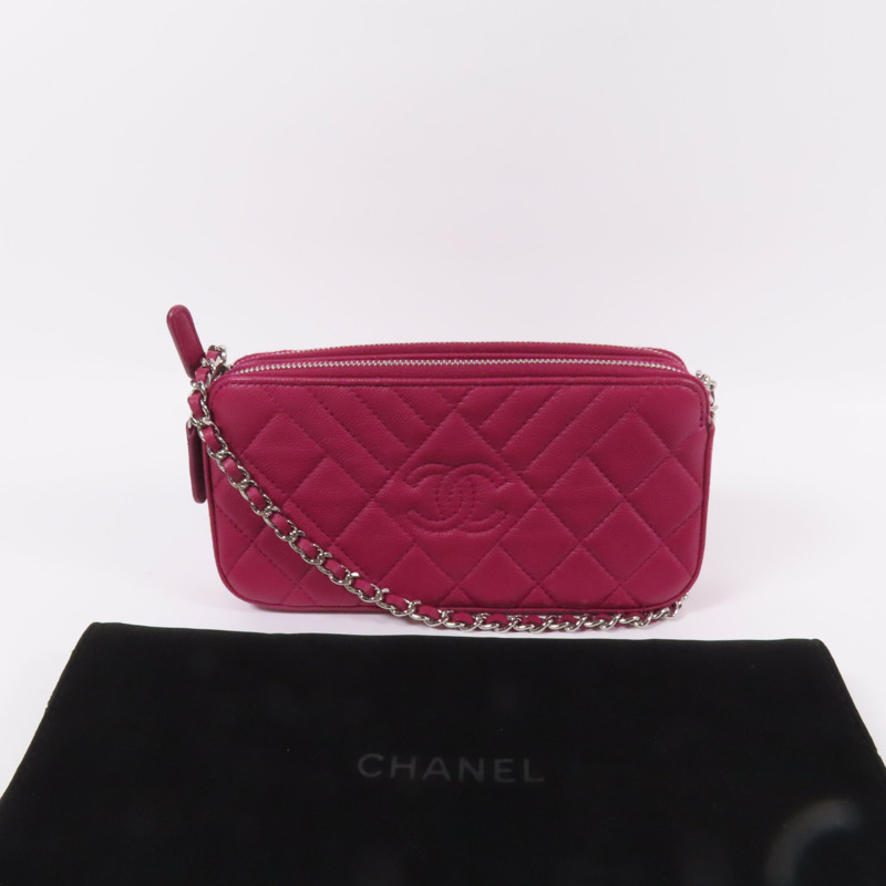 CHANEL 牛皮皮革Chain Shoulder銀扣鏈帶肩背袋-10