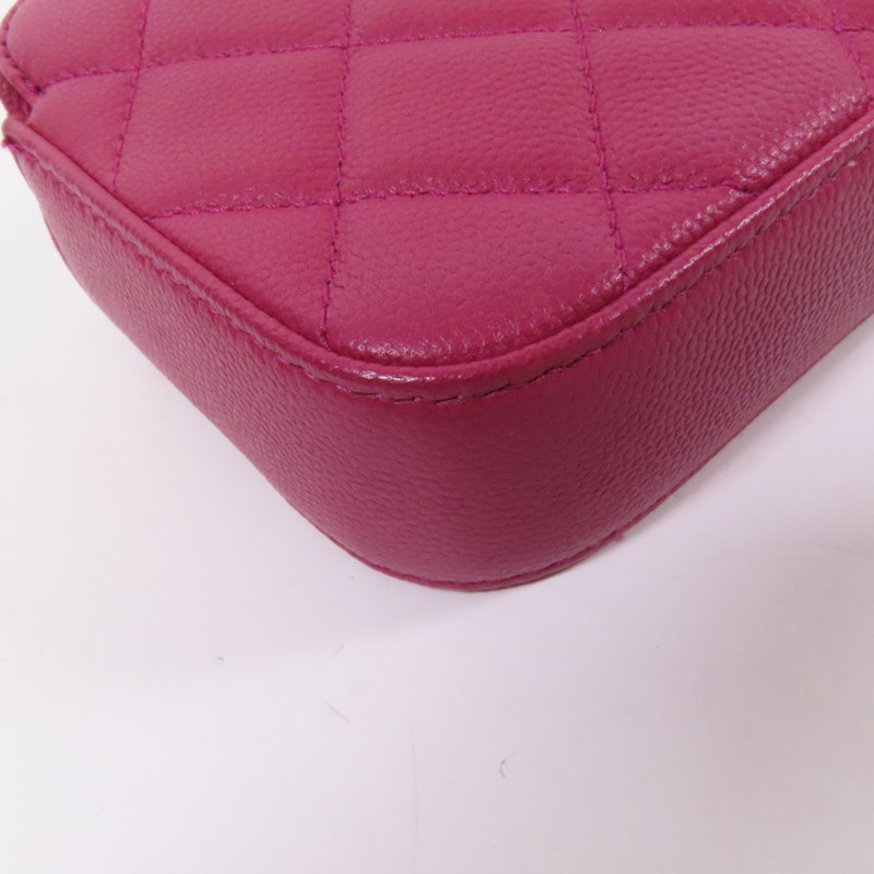 CHANEL 牛皮皮革Chain Shoulder銀扣鏈帶肩背袋-12