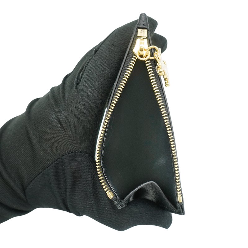 Celine 金凱旋門吊飾防刮牛皮拉鍊零錢卡包(黑)-4