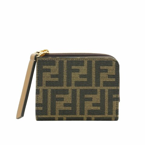 Fendi Baguette 緹花布FF logo L型零錢袋對開短夾(棕)