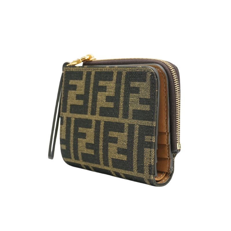 Fendi Baguette 緹花布FF logo L型零錢袋對開短夾(棕)-1