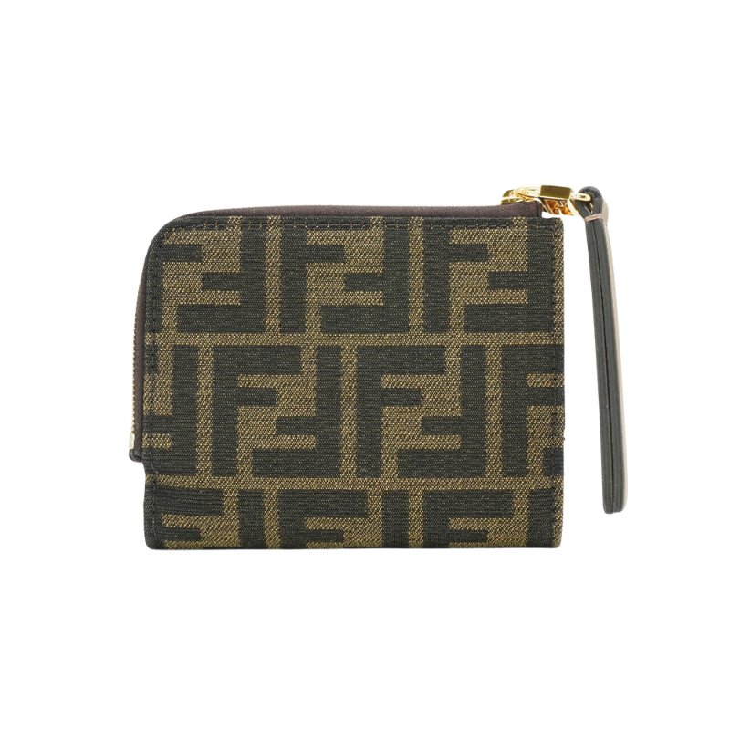 Fendi Baguette 緹花布FF logo L型零錢袋對開短夾(棕)-2