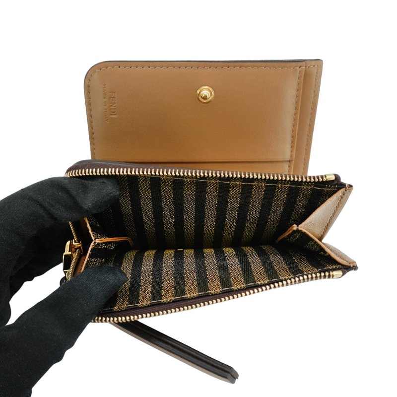 Fendi Baguette 緹花布FF logo L型零錢袋對開短夾(棕)-4