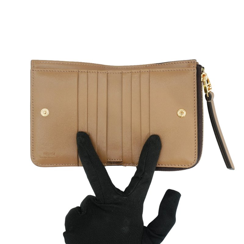 Fendi Baguette 緹花布FF logo L型零錢袋對開短夾(棕)-5