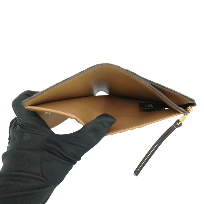 Fendi Baguette 緹花布FF logo L型零錢袋對開短夾(棕)-6