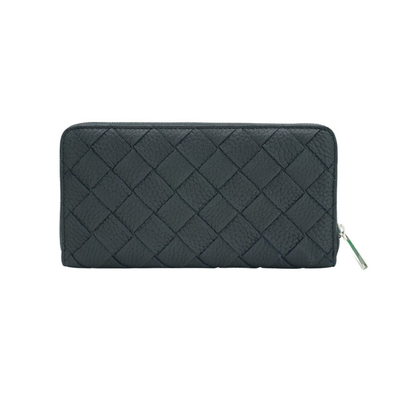 Bottega Veneta 編織牛皮銀扣拉鍊長夾(814838-黑)-2