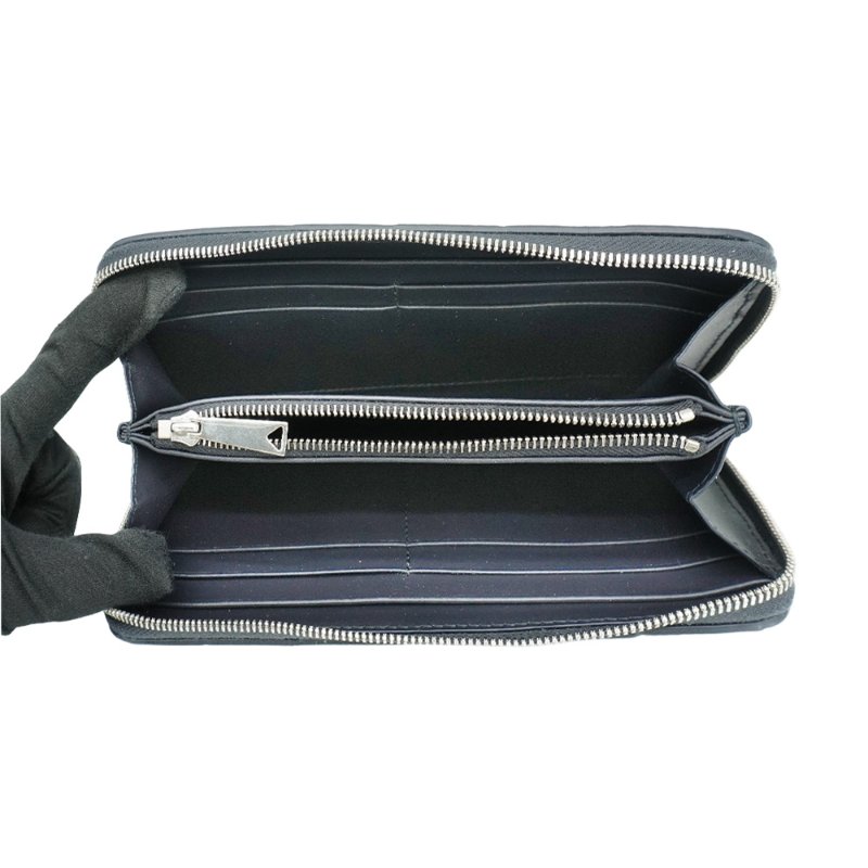 Bottega Veneta 編織牛皮銀扣拉鍊長夾(814838-黑)-4