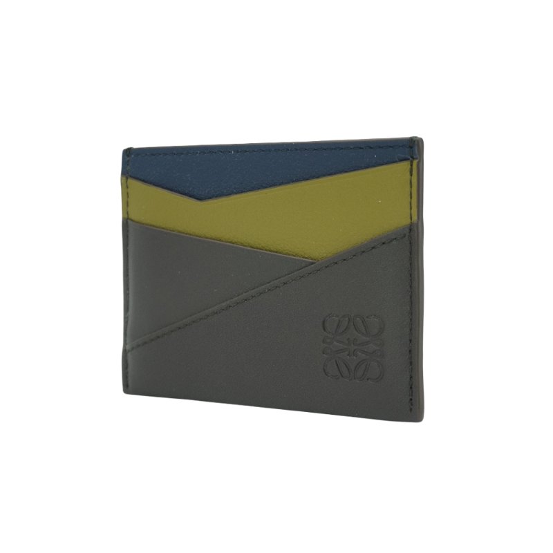 Loewe Puzzle 撞色小牛皮壓印logo四卡卡夾(深棕/綠)-1