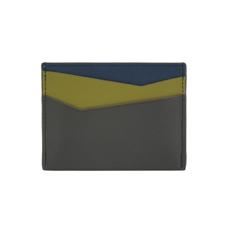 Loewe Puzzle 撞色小牛皮壓印logo四卡卡夾(深棕/綠)-2