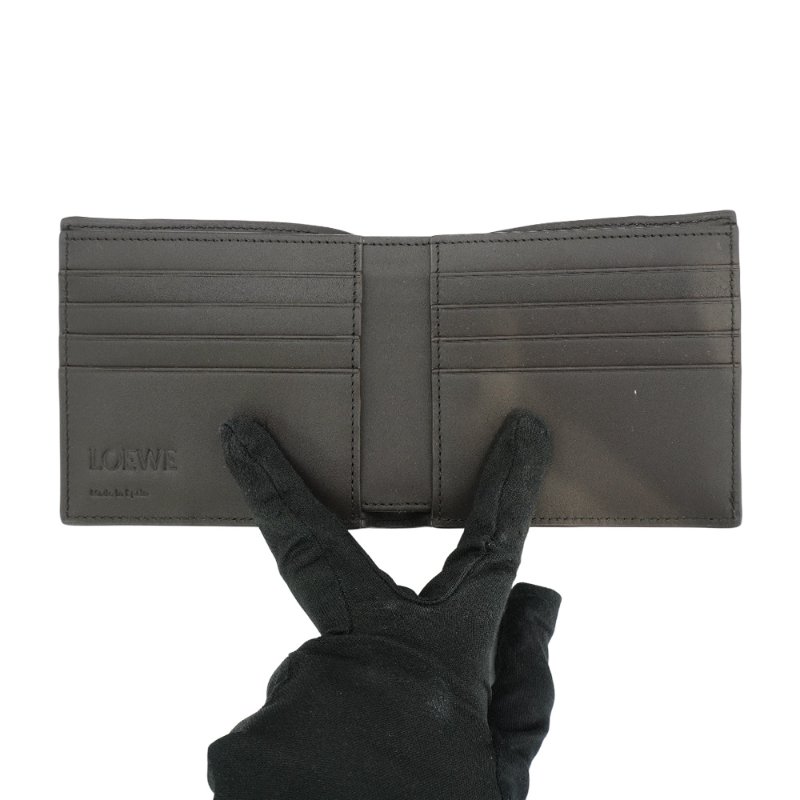Loewe Puzzle 撞色小牛皮壓印logo八卡對開短夾(深棕/綠)-4