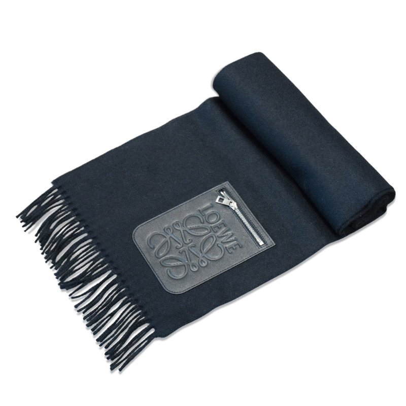 Loewe 品牌logo拉鍊皮標羊毛流蘇圍巾(多色)-3