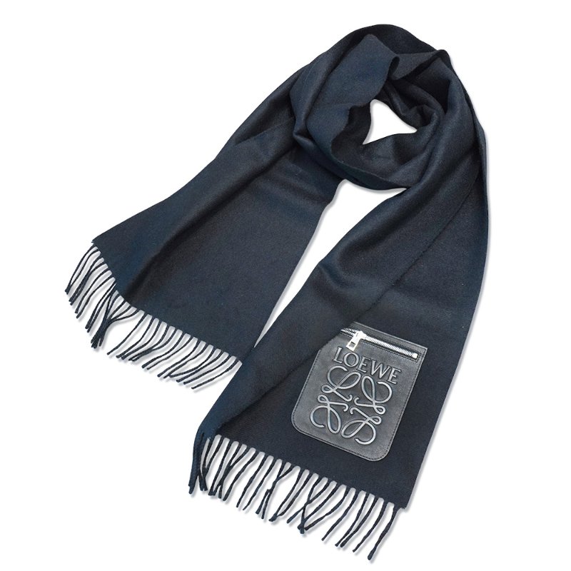 Loewe 品牌logo拉鍊皮標羊毛流蘇圍巾(多色)-4