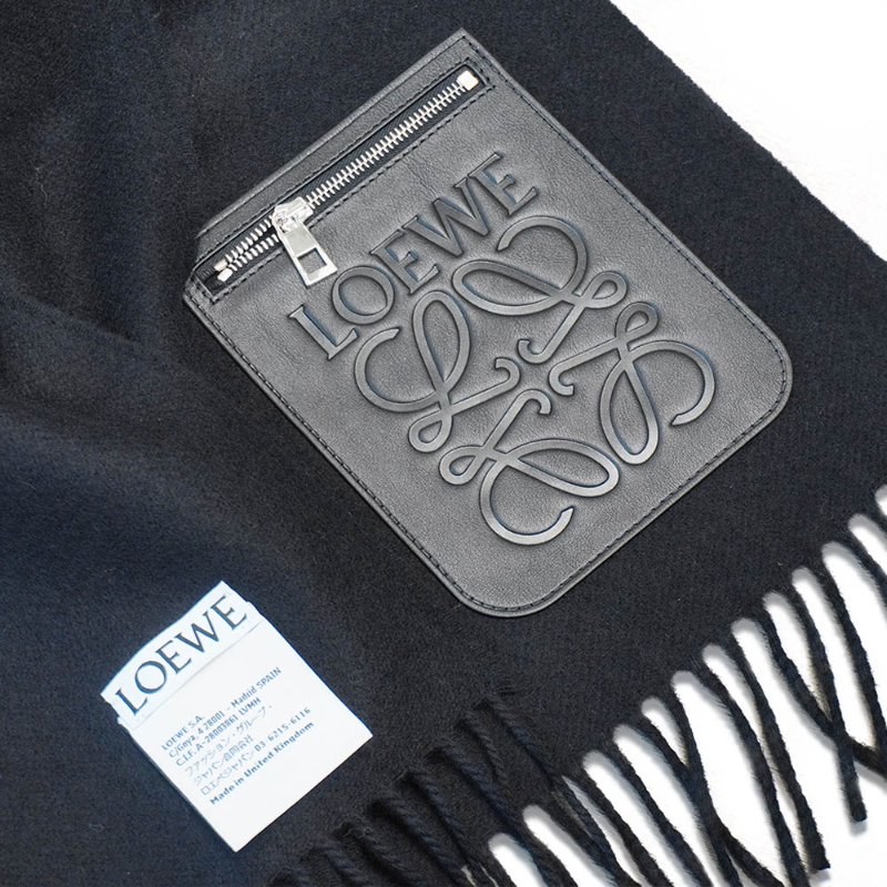 Loewe 品牌logo拉鍊皮標羊毛流蘇圍巾(多色)-5