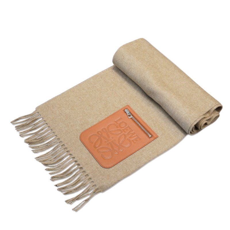 Loewe 品牌logo拉鍊皮標羊毛流蘇圍巾(多色)-6