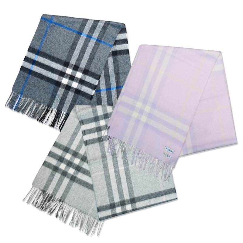 Burberry 喀什米爾流蘇羊毛格紋圍巾(多色任選)-0