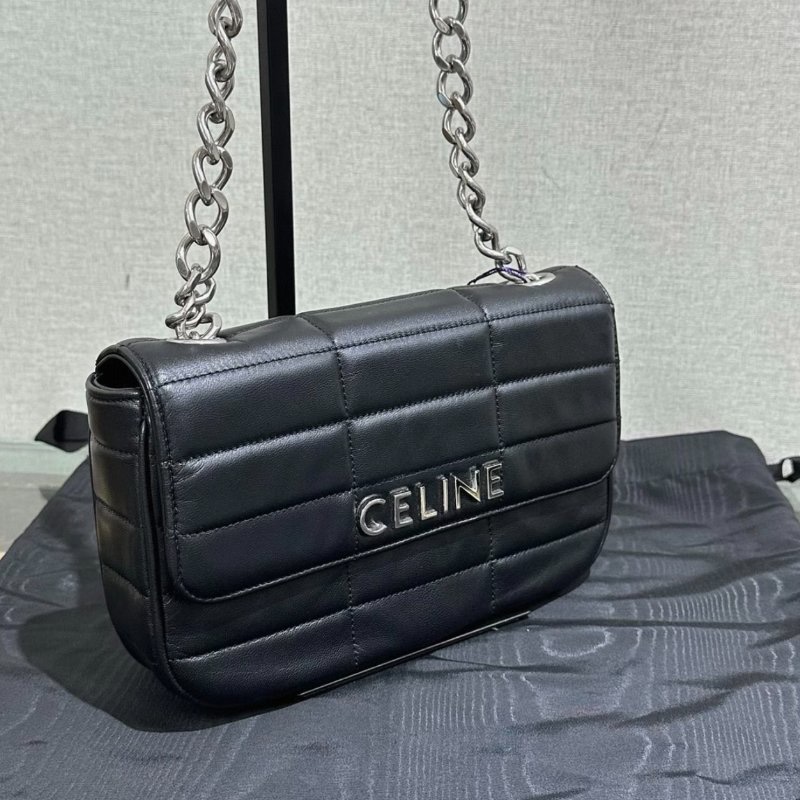 CELINE 黑色銀標按扣開合鏈條包23*15*5 99新配件塵袋-1