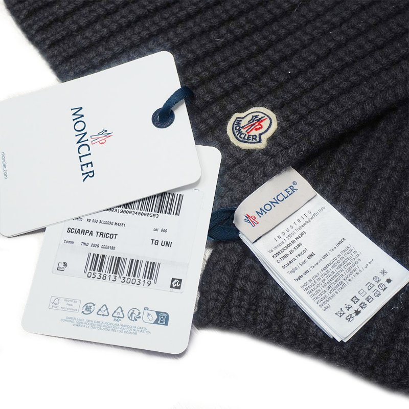 Moncler 品牌刺繡logo編織羊毛混紡圍巾(黑)-2