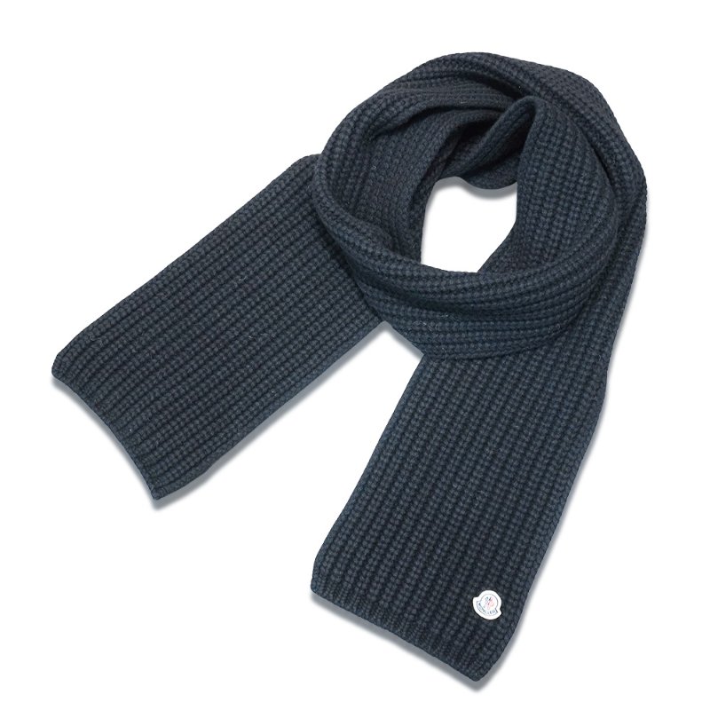 Moncler 品牌刺繡logo編織羊毛混紡圍巾(黑)-3