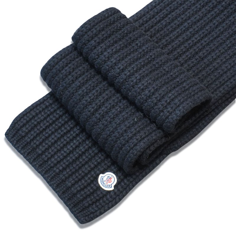 Moncler 品牌刺繡logo編織羊毛混紡圍巾(黑)-4