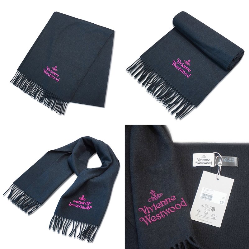 Vivienne Westwood 土星刺繡Logo羊毛流蘇圍巾(多色任選)-2