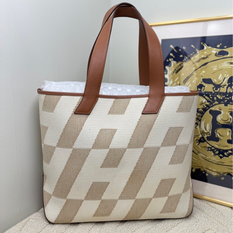 【閒置❤️】 Hermes Cabas40金棕幾何帆布包手提包 單肩包-1