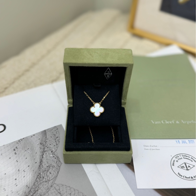 【全套有卡🩷】VCA 中號白花四葉草項鍊18K金-0