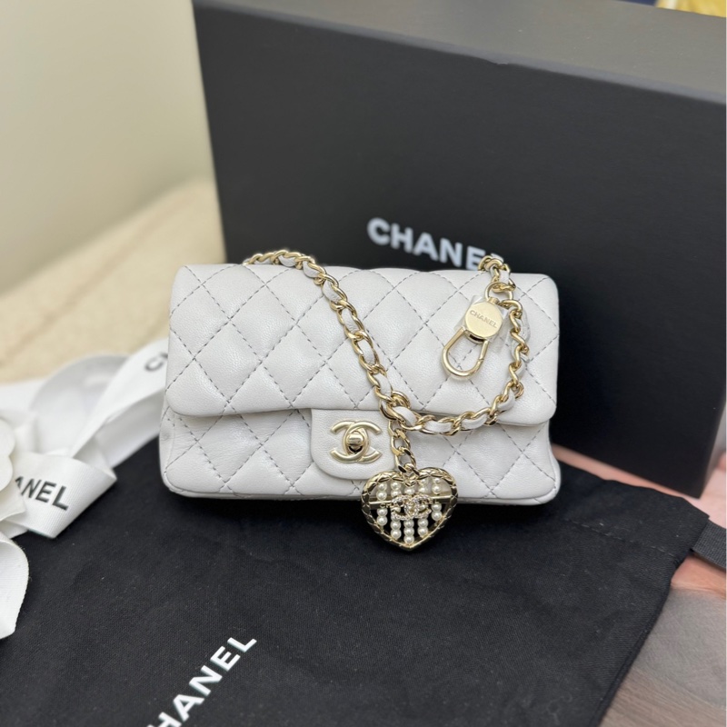 【全❤️全套】Chanel 25A淺灰色金扣羊皮CF超mini 斜挎包 單肩包-0