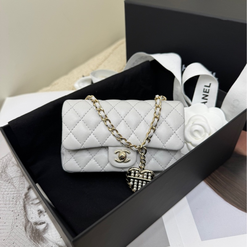 【全❤️全套】Chanel 25A淺灰色金扣羊皮CF超mini 斜挎包 單肩包-2