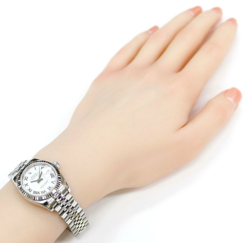 勞力士蠔式恆動日誌型腕錶，不鏽鋼材質，型號179174，自動上鍊，翻新錶，隨機序號（2010年後生產），女士款，羅馬數位時標-1