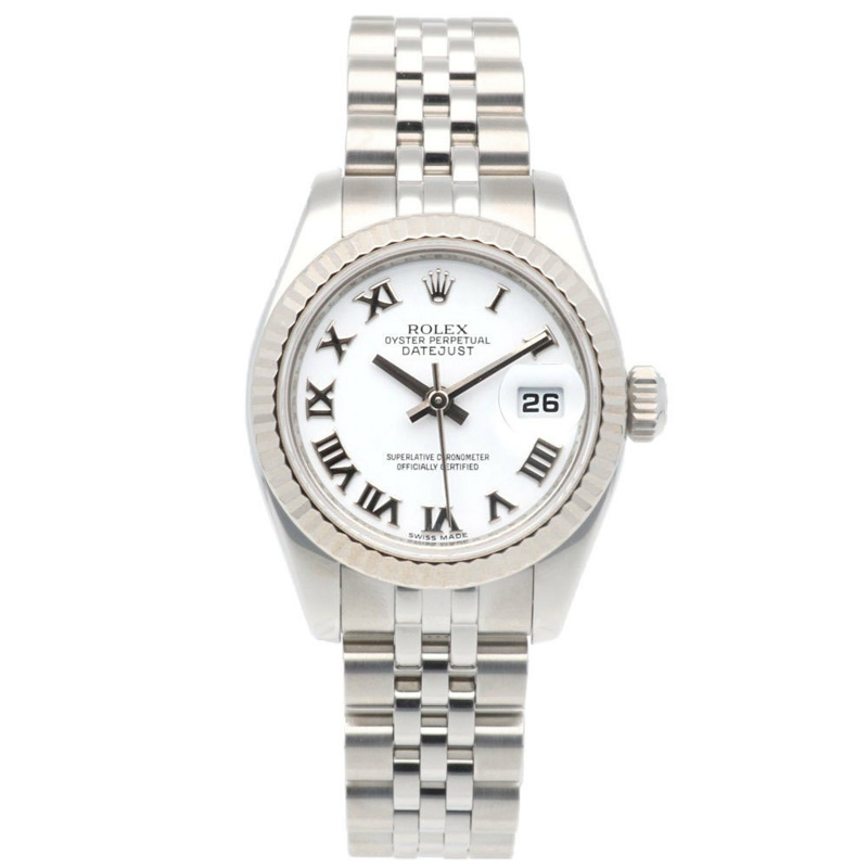 勞力士蠔式恆動日誌型腕錶，不鏽鋼材質，型號179174，自動上鍊，翻新錶，隨機序號（2010年後生產），女士款，羅馬數位時標-7