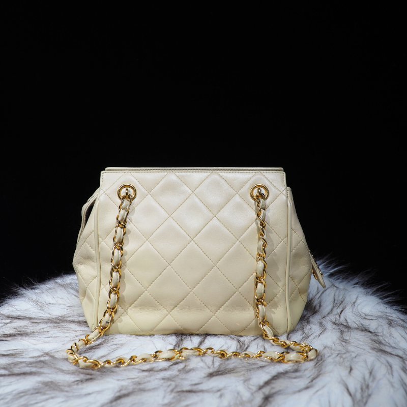 CHANEL 中古淺奶茶色雙鏈條單肩包-0